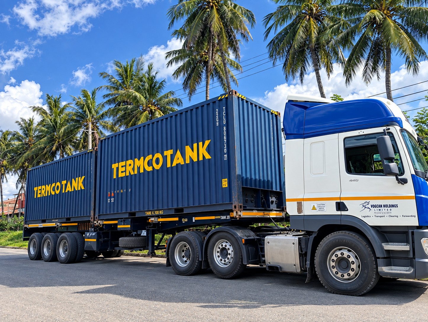 Container trucks in convoy