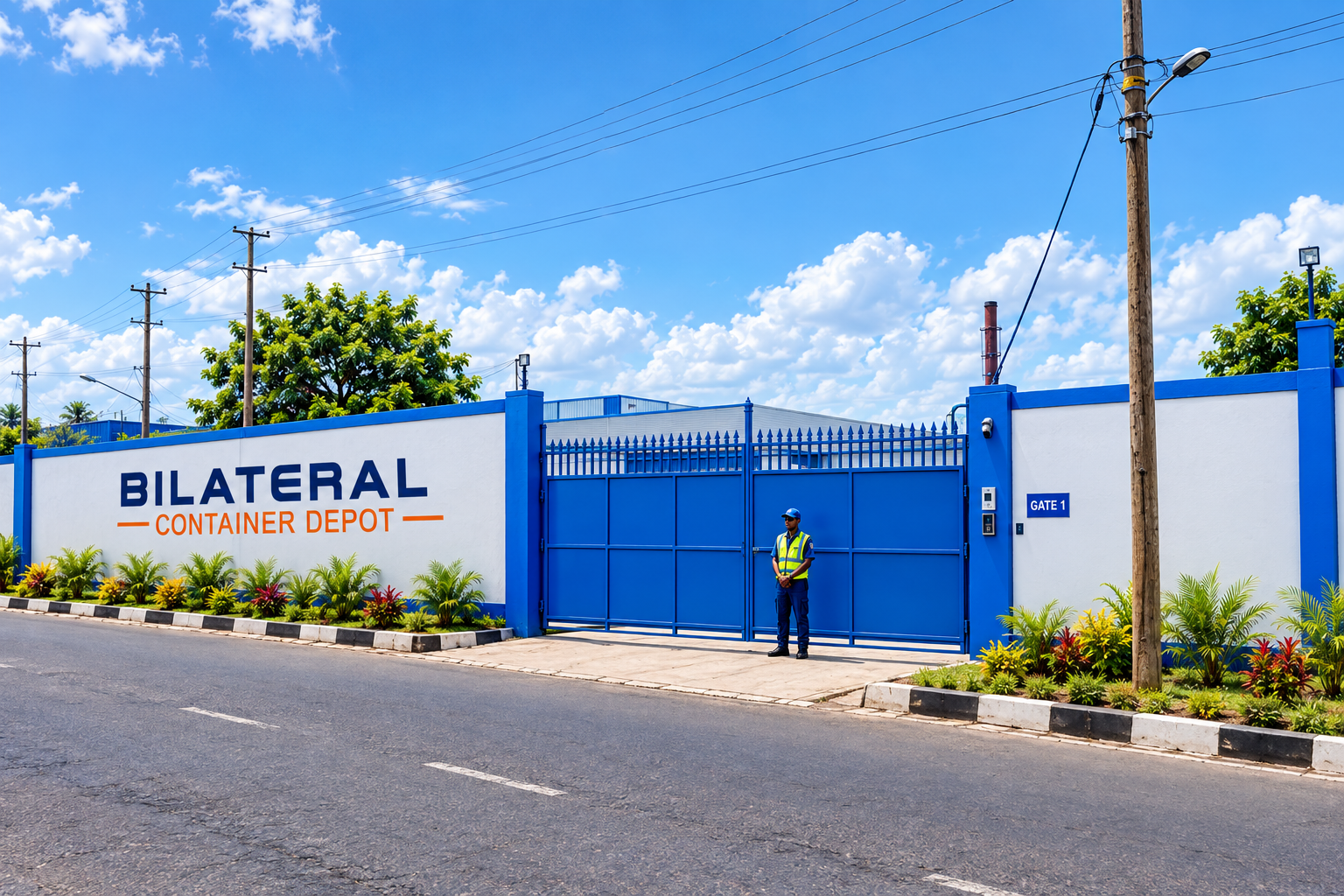 BCD perimeter wall and gate on the access road