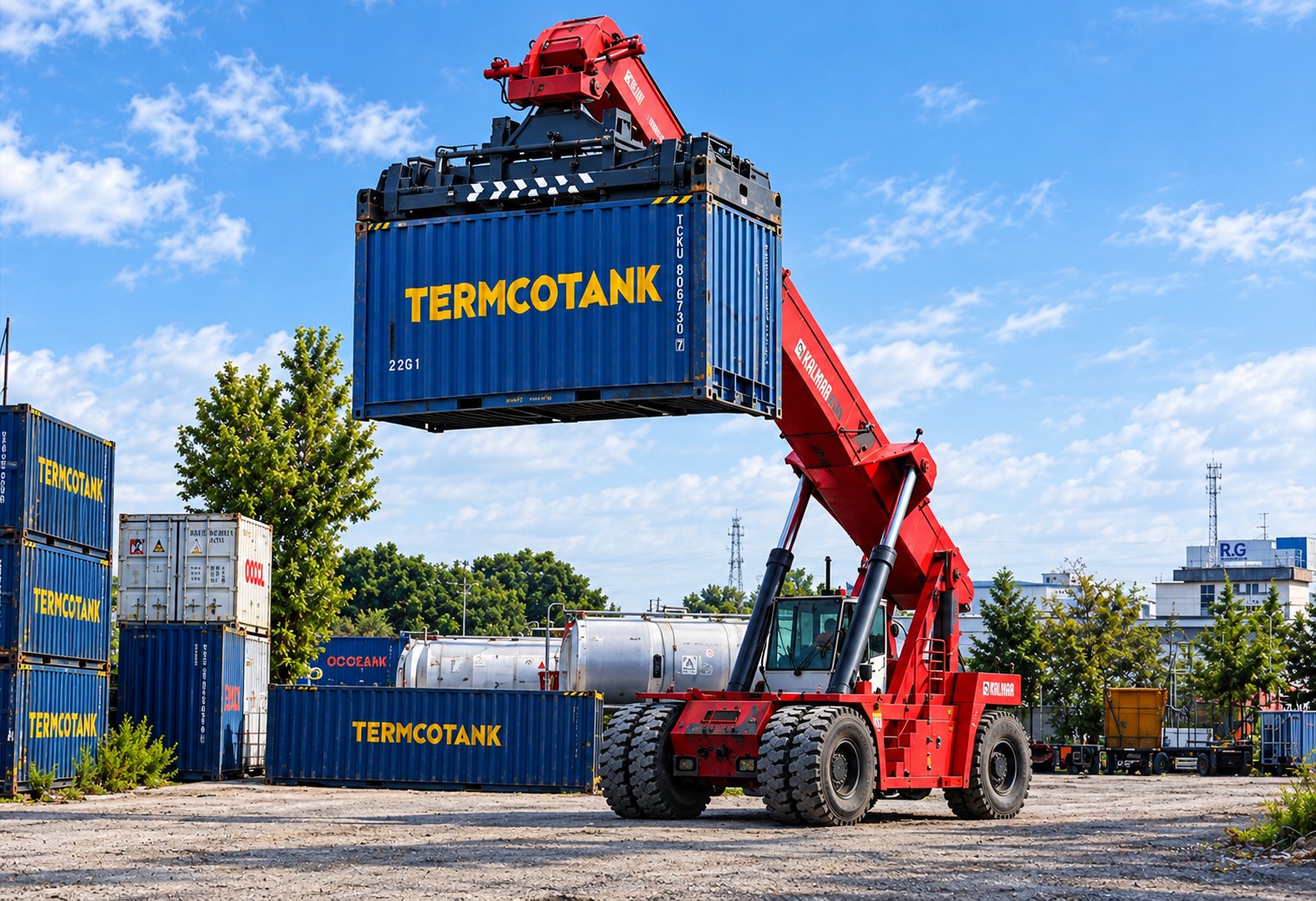 Reach stacker in the yard