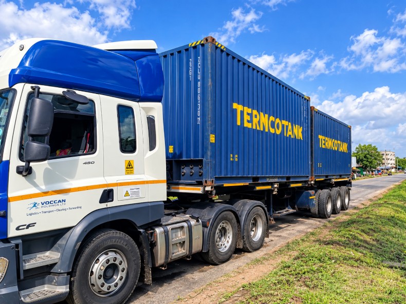 Truck carrying two containers